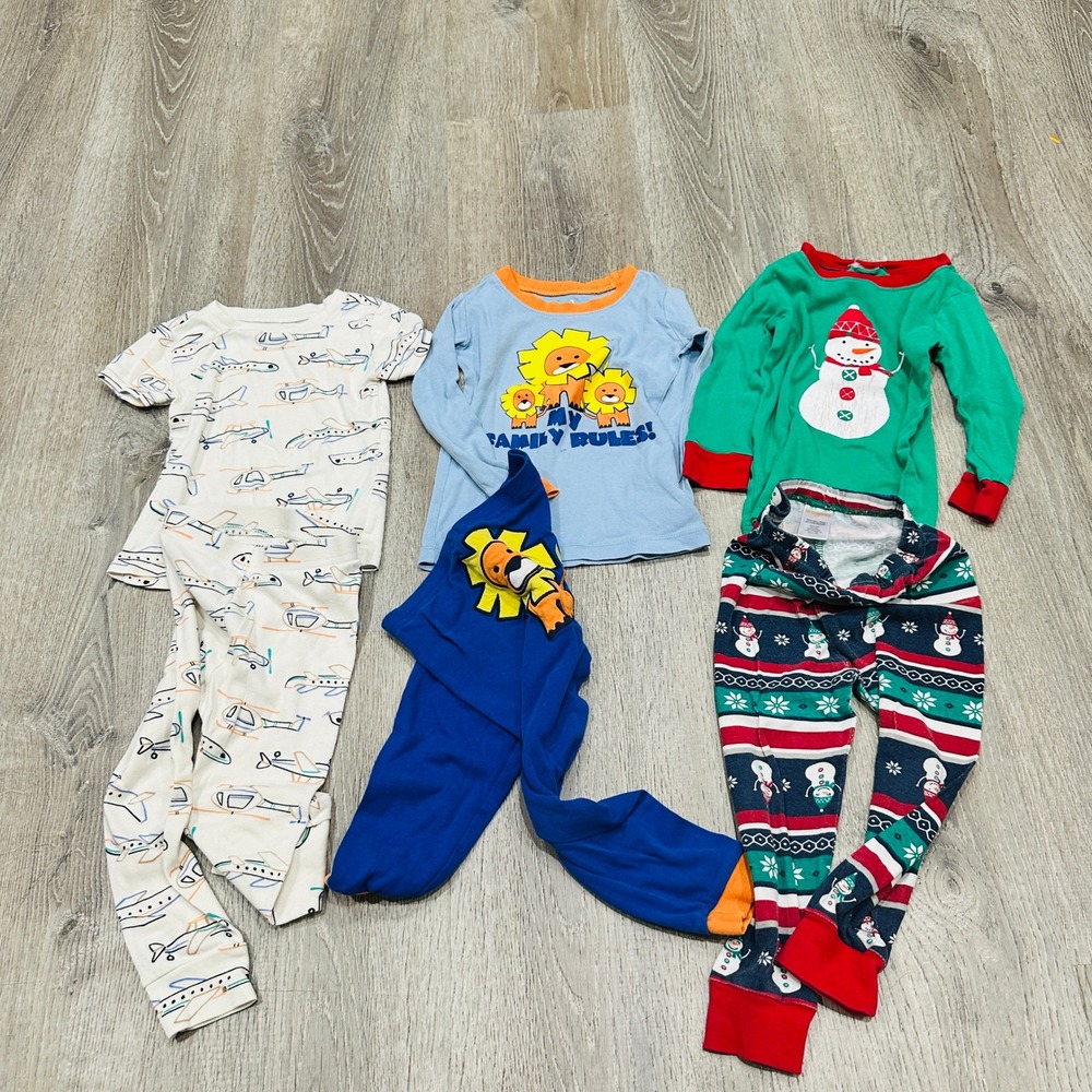 Toddler Boy Pajama Lot 2T Old Navy Gymboree Snowman Airplane Lion 3 Sets 6pc